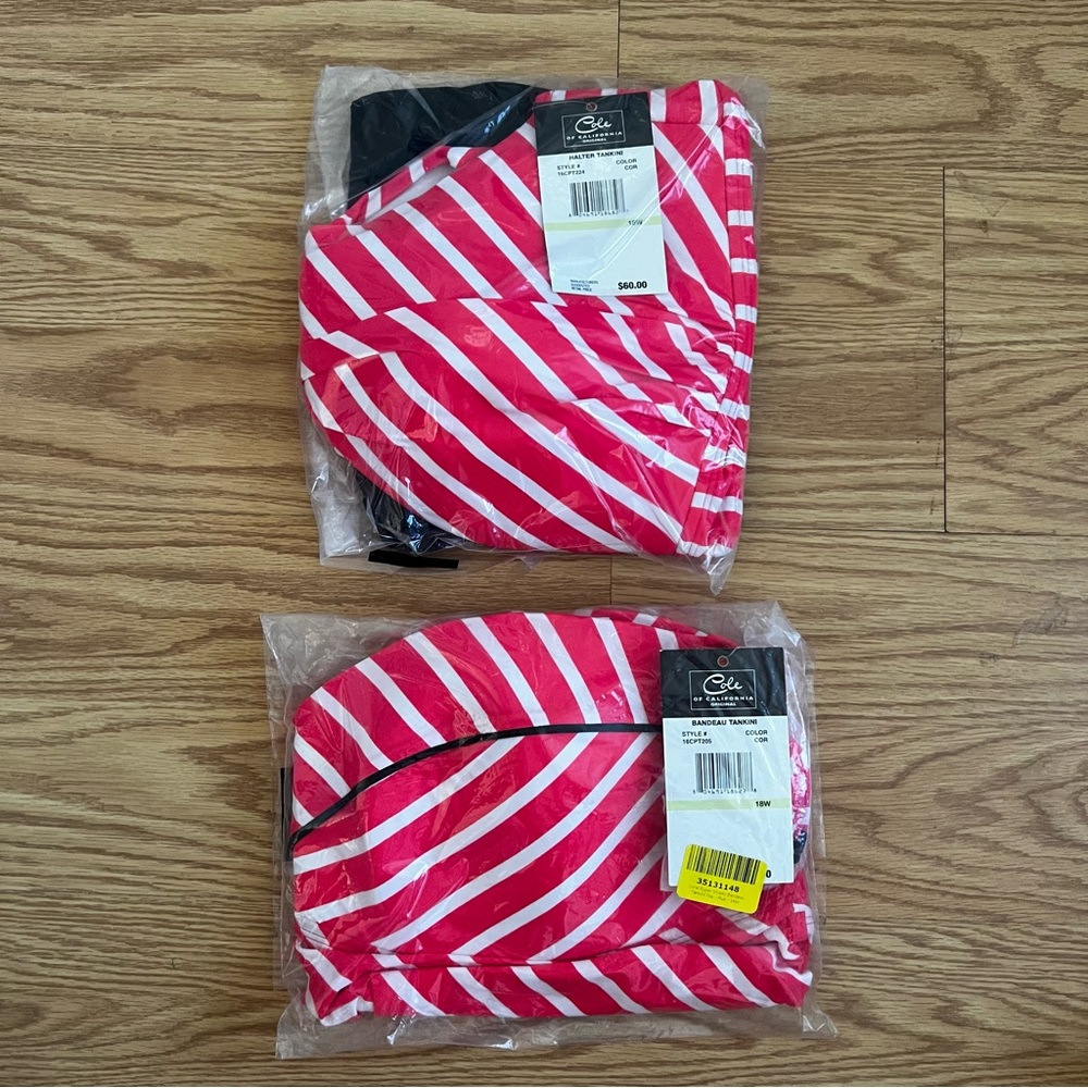 NWT Cole of California set of Pink and White Bandeau Tankini and Halter Size 18W
